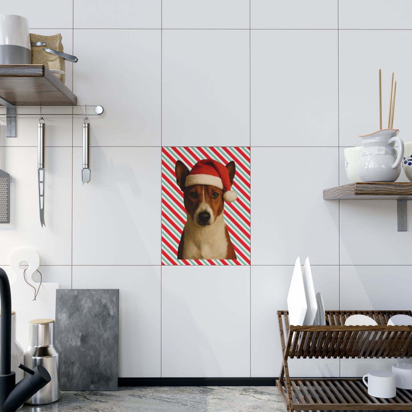 Santa Paws Basenji Ceramic Photo Tile