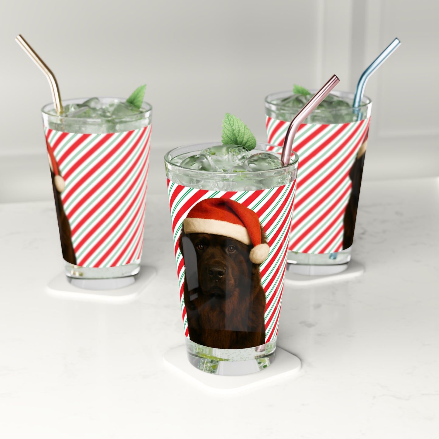 Santa Paws Newfie Drinking Glass