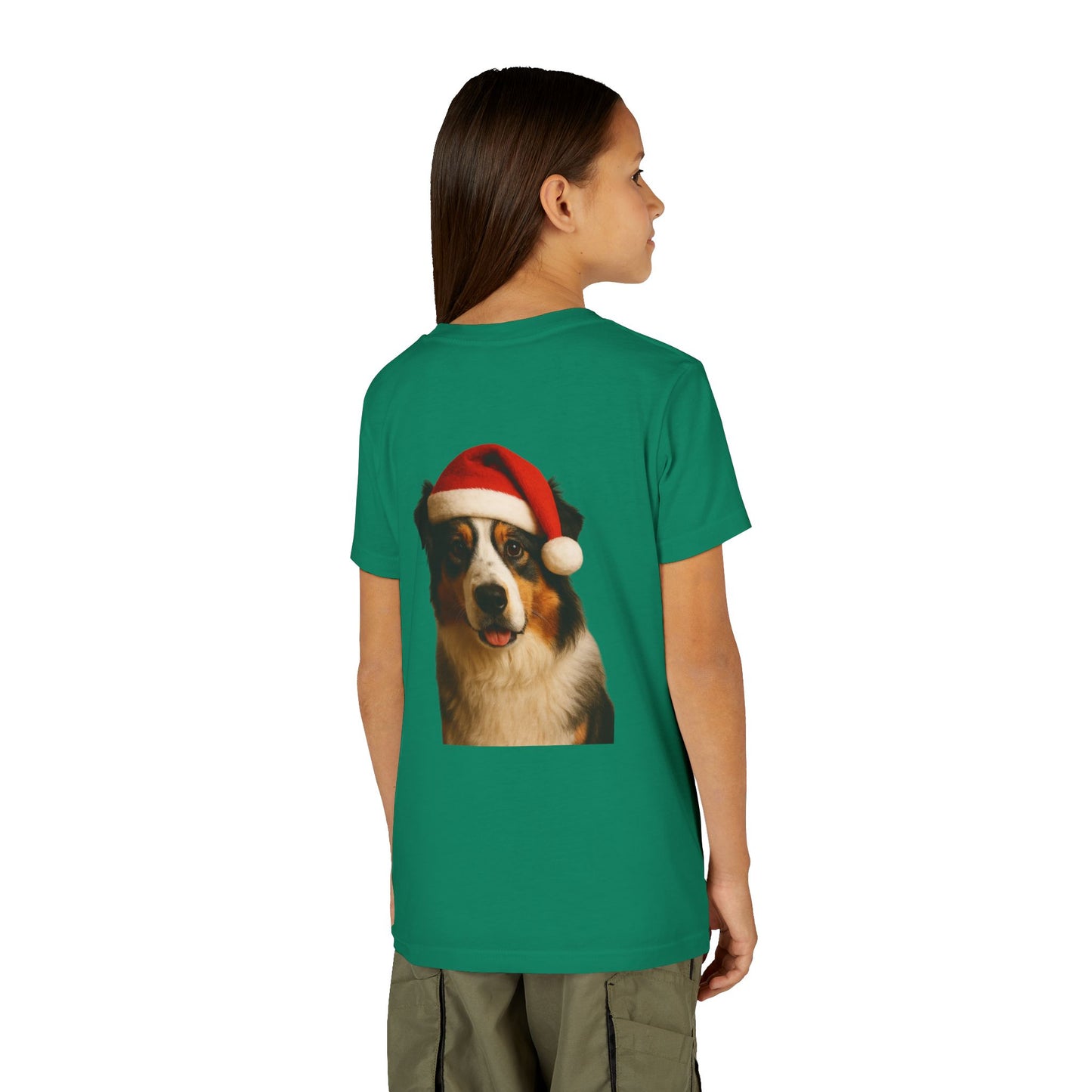 Santa Paws Aussie Youth Unisex Short Sleeve Crewneck Tee