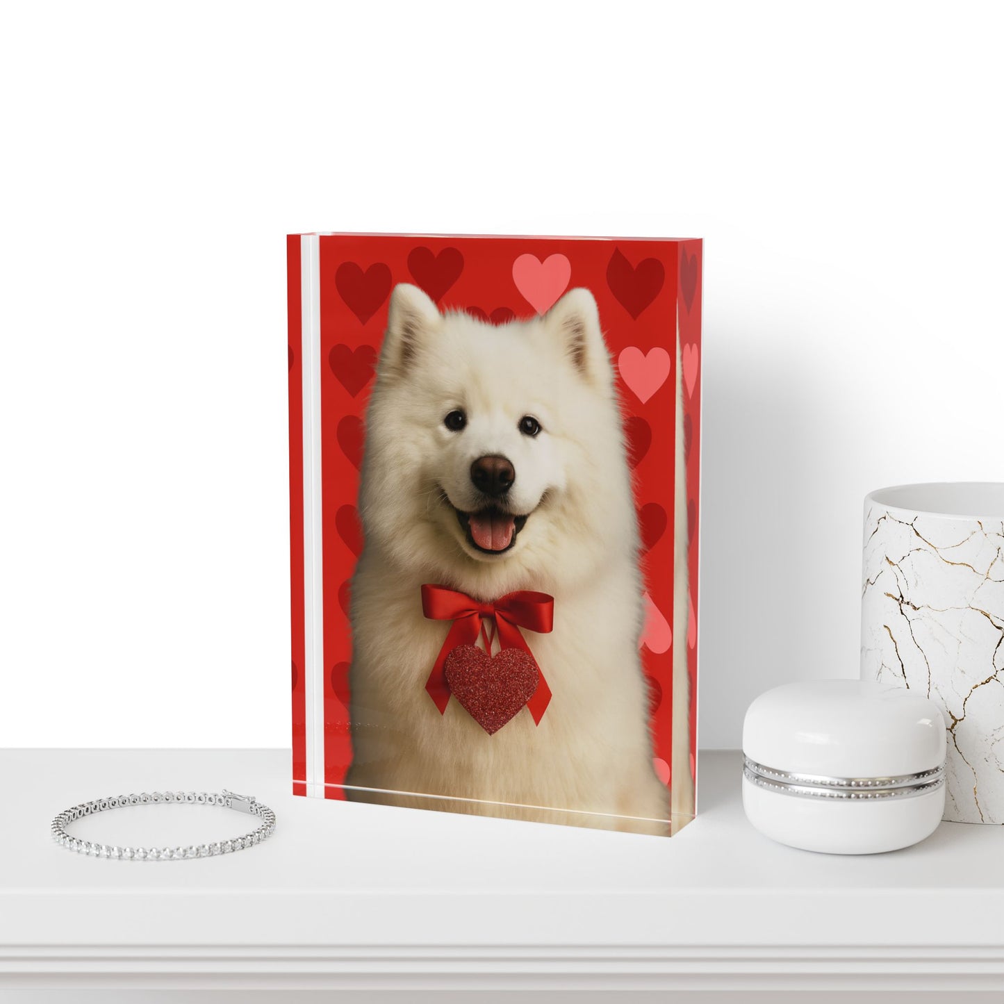 Cupid's Companion Samoyed Acrylic Photo Block