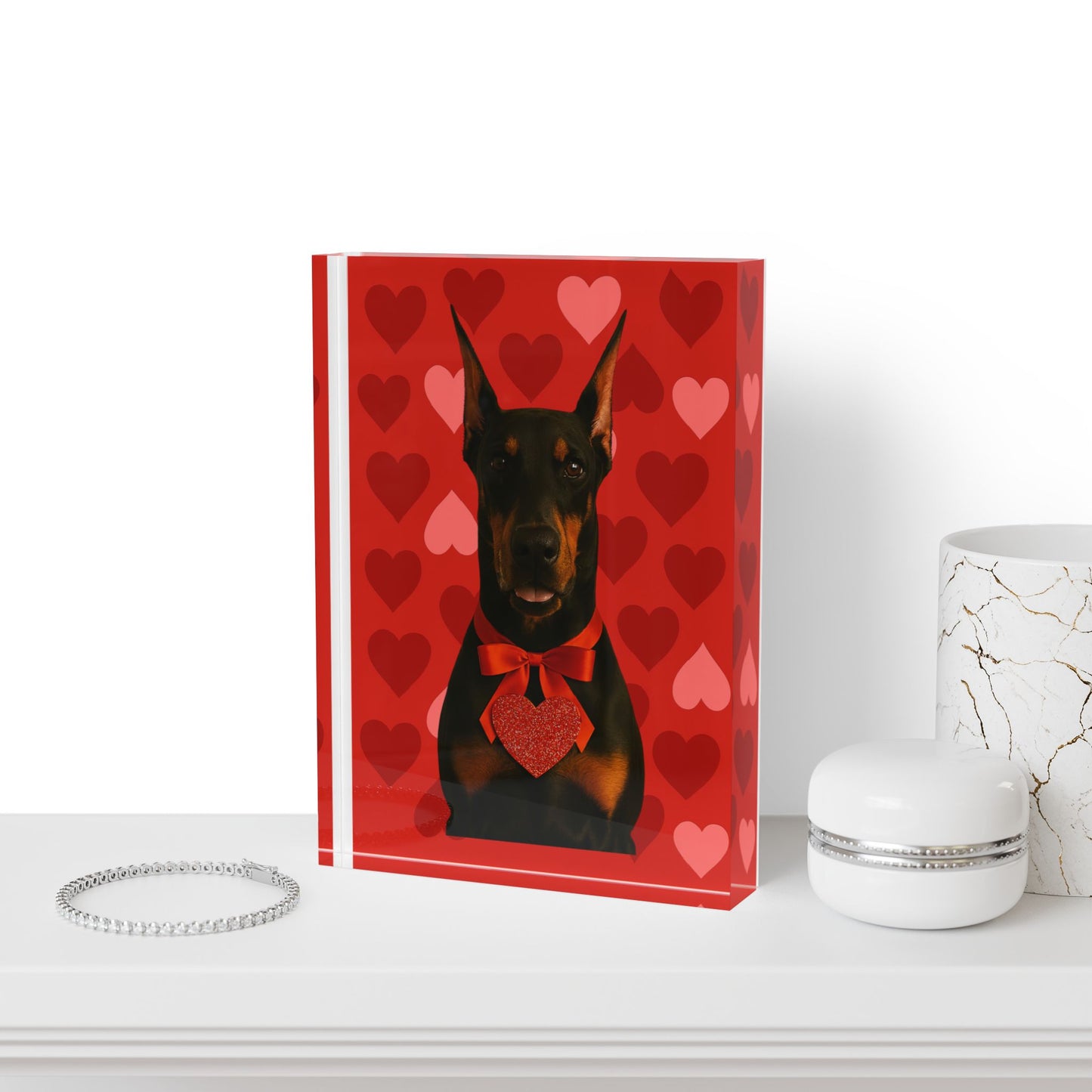 Cupid's Companion Doberman Acrylic Photo Block