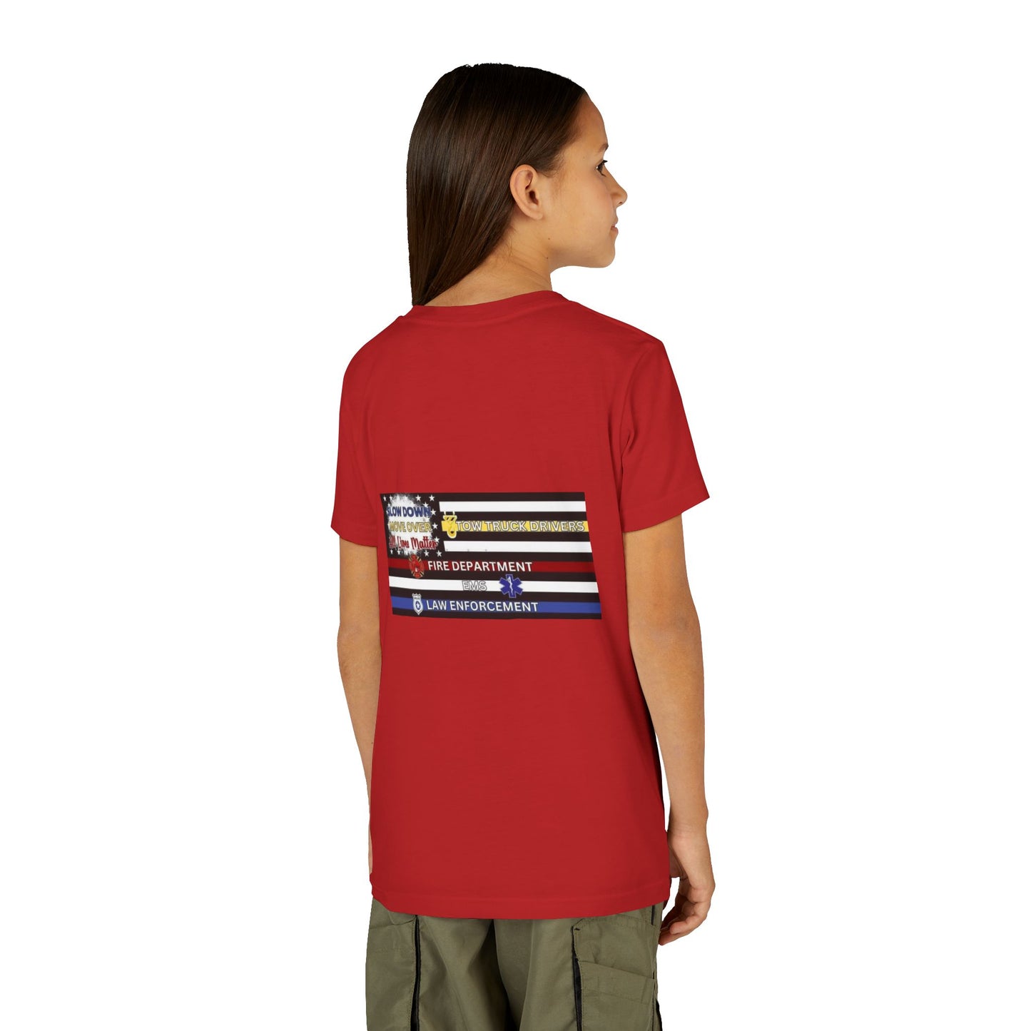 Slow Down Move Over Flag Youth Unisex Short Sleeve Crewneck Tee