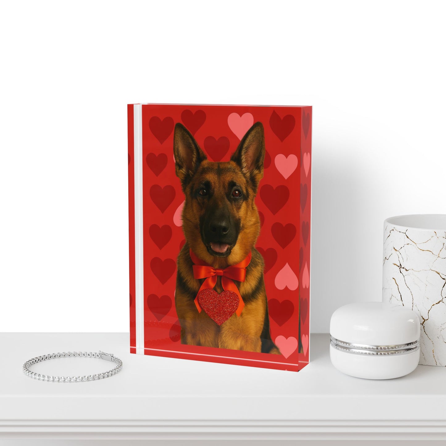 Cupid's Companion German Shepherd Acrylic Photo Block