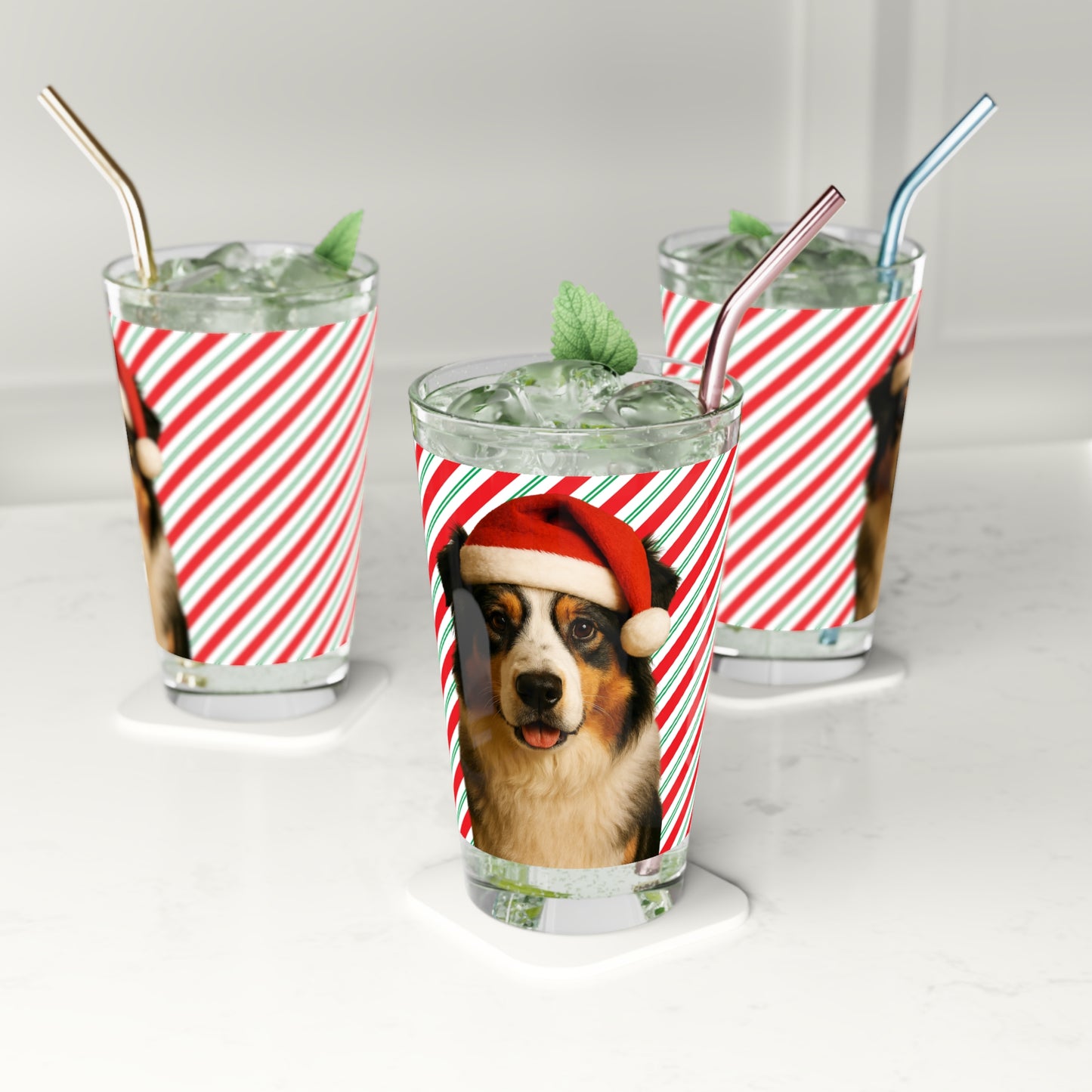 Santa Paws Aussie Drinking Glass