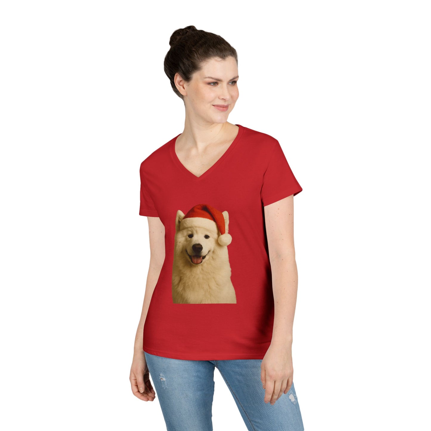 Santa Paws Samoyed Women's V-Neck T-Shirt