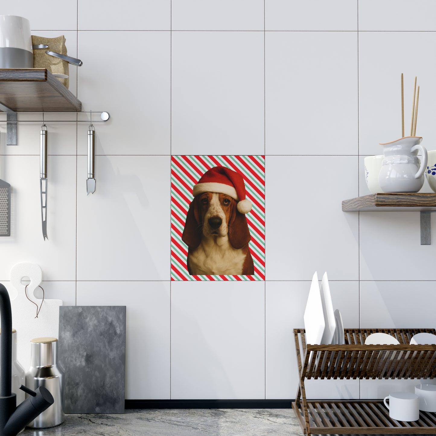 Santa Paws Basset Ceramic Photo Tile