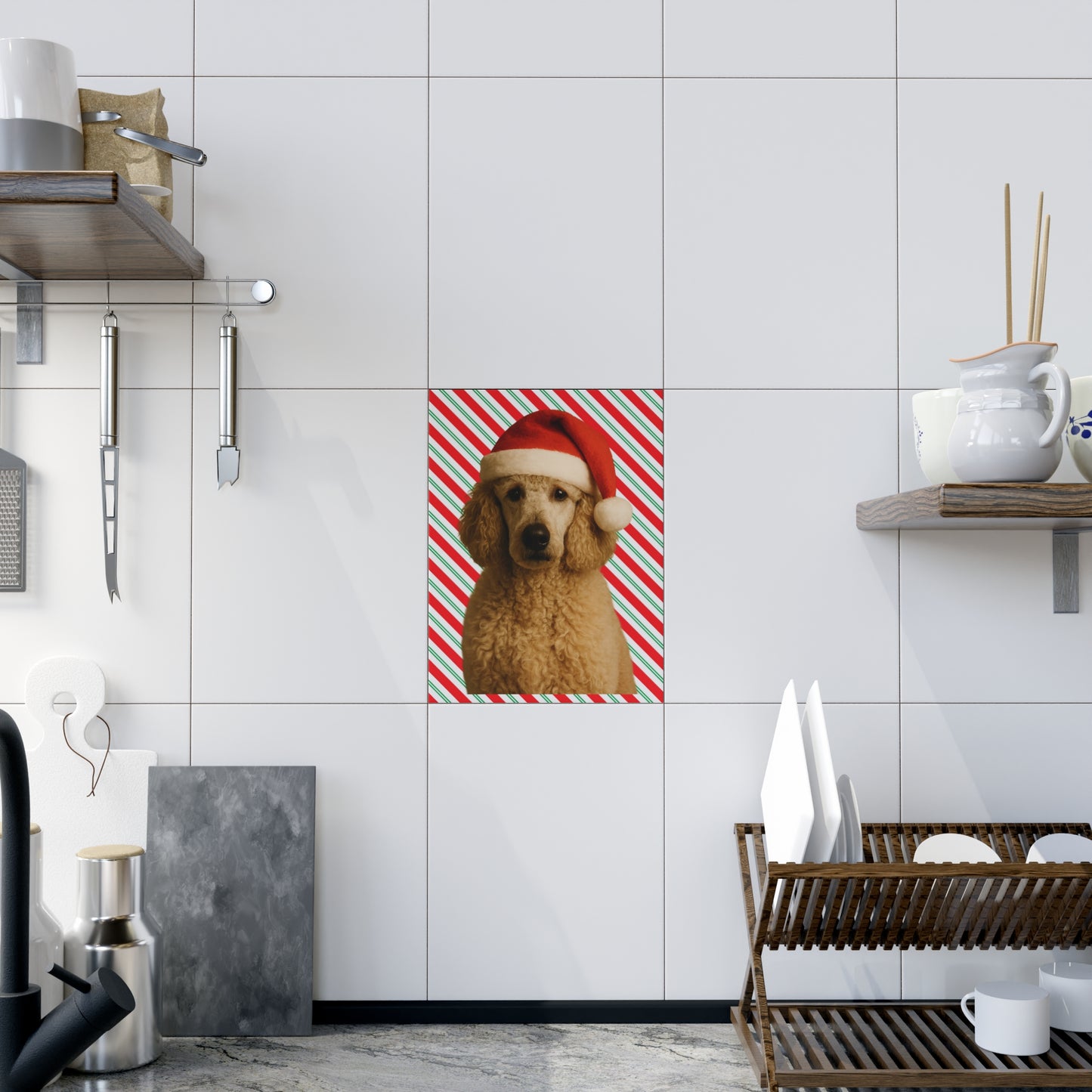 Santa Paws Poodle Ceramic Photo Tile