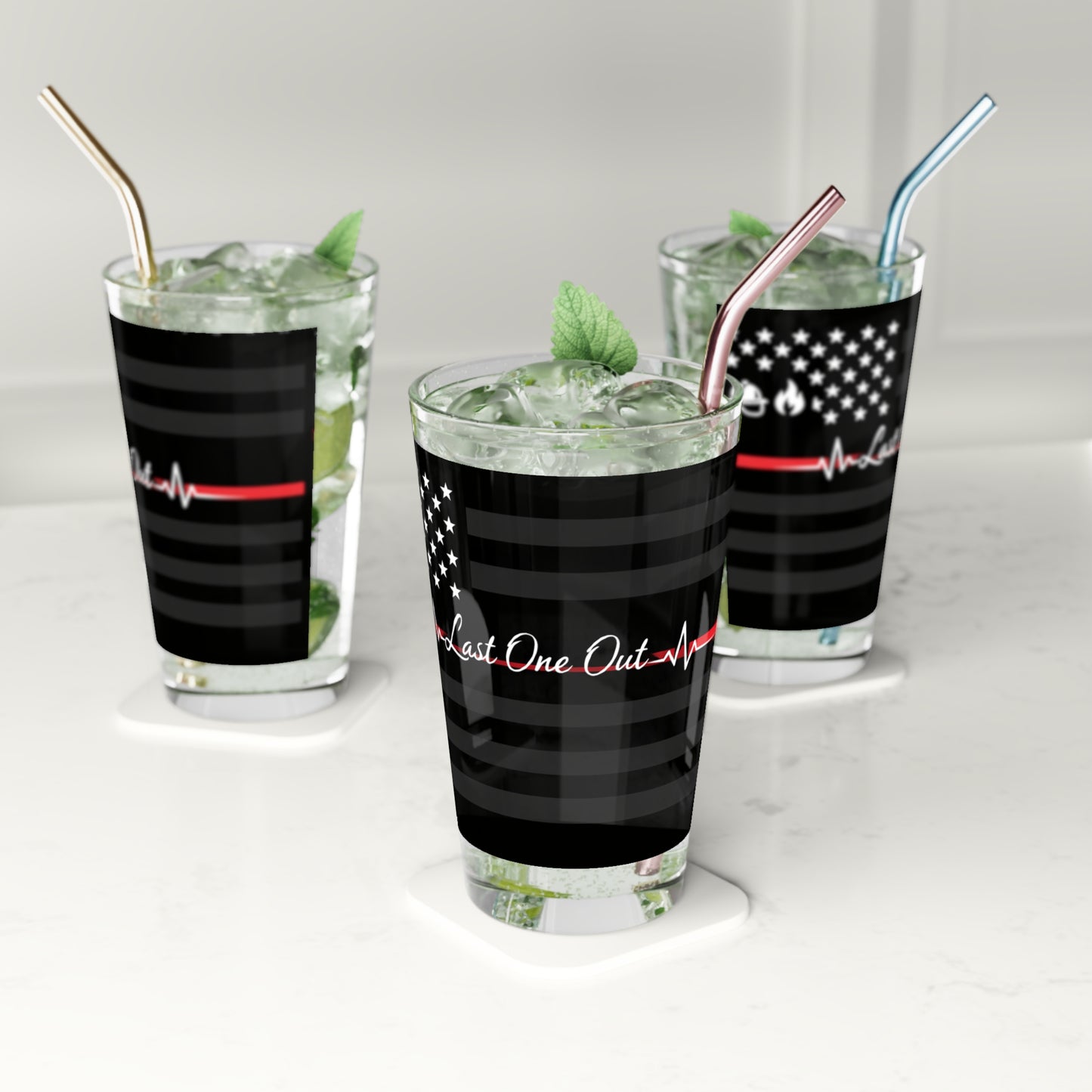 Thin Red Line Drinking Glass