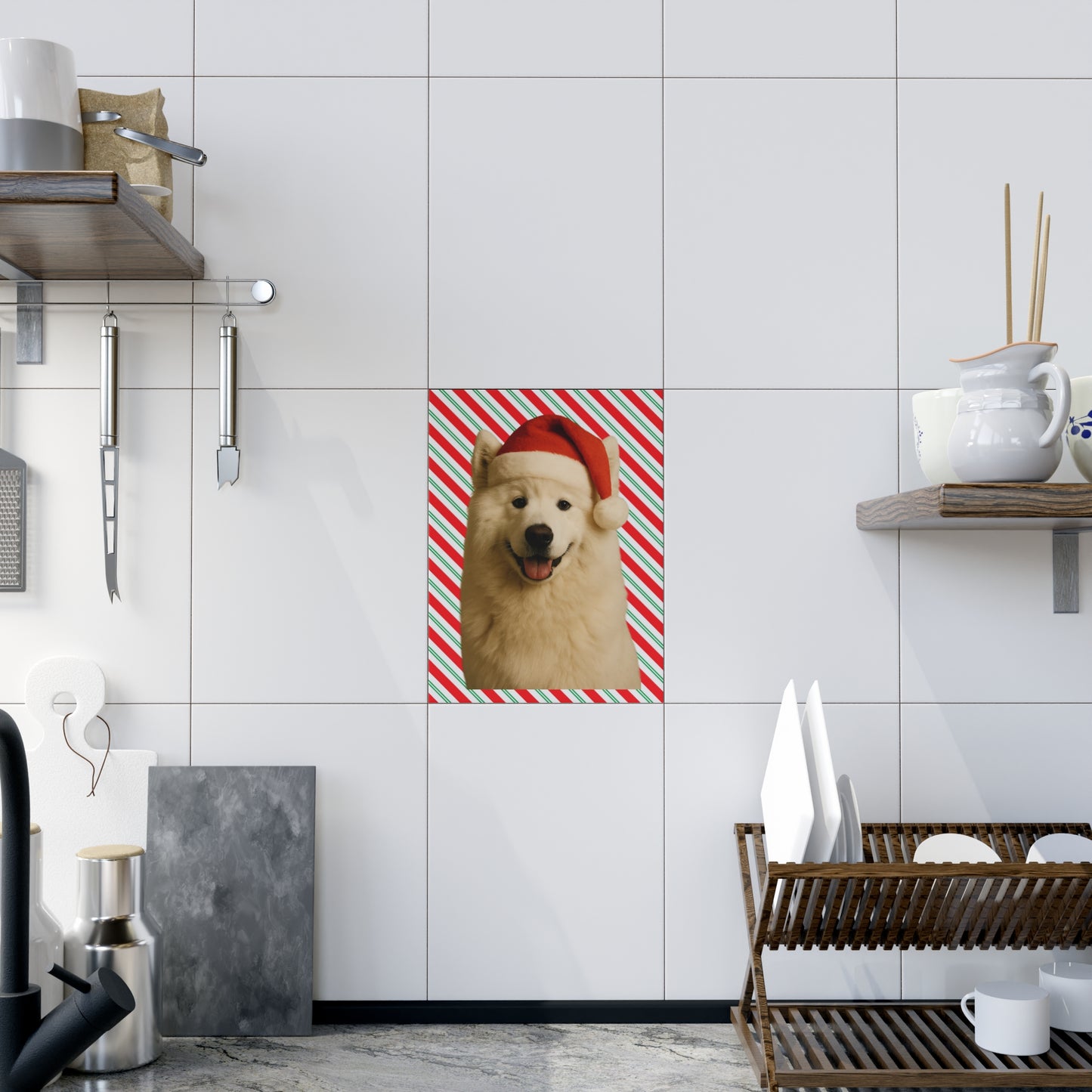 Santa Paws Samoyed Ceramic Photo Tile