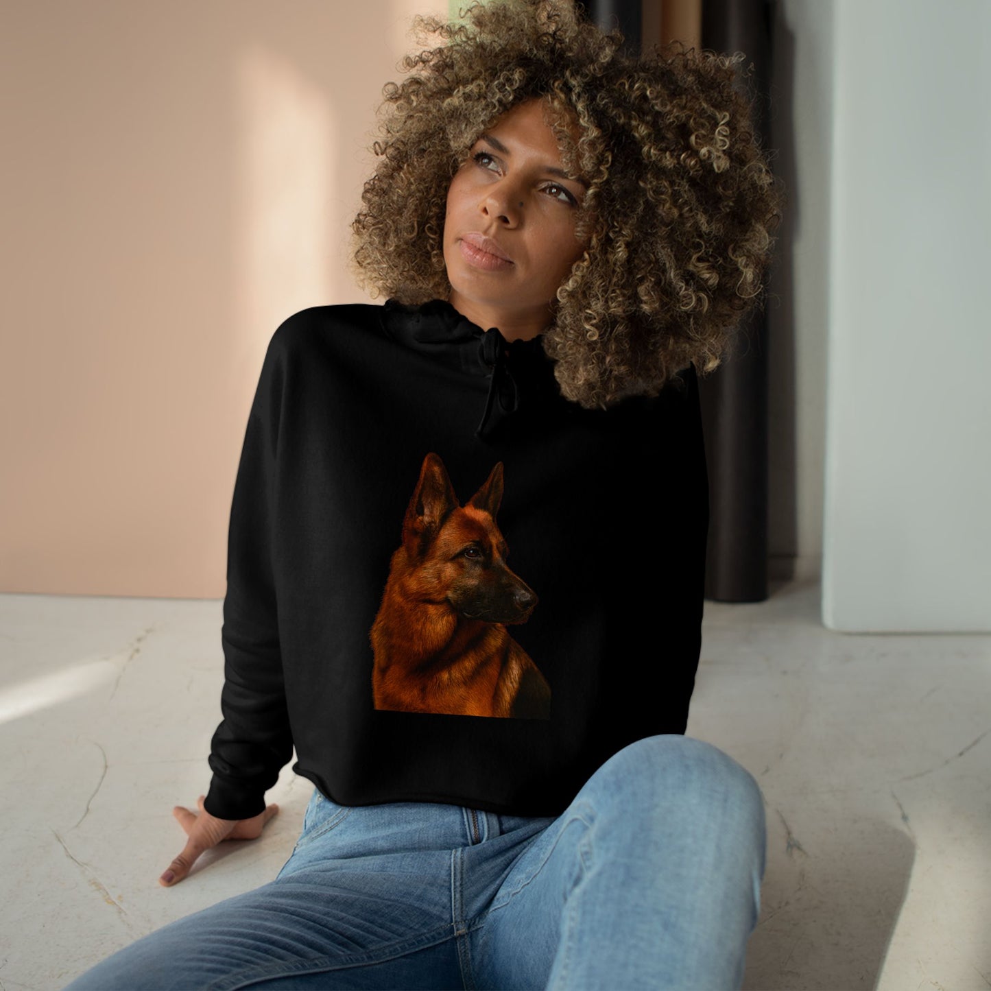 German Shepherd Head Women's Crop Hoodie