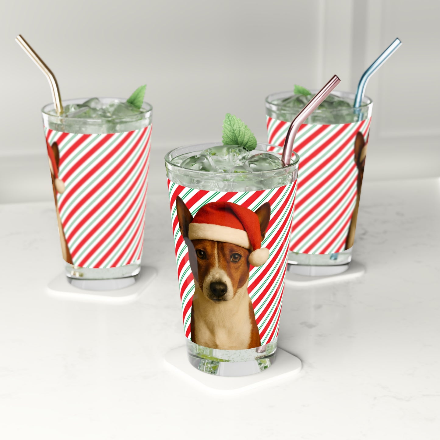 Santa Paws Basenji Drinking Glass