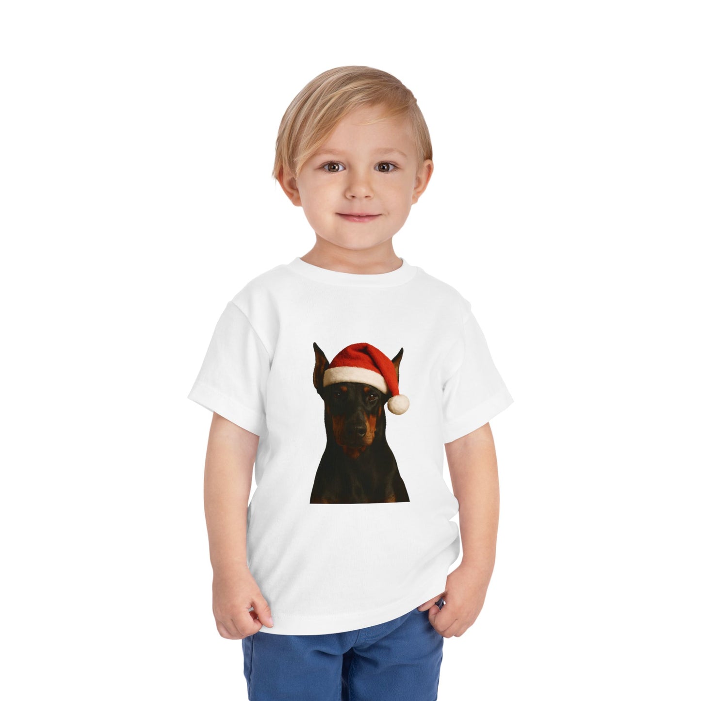 Santa Paws Doberman Toddler Unisex Short Sleeve Crewneck Tee