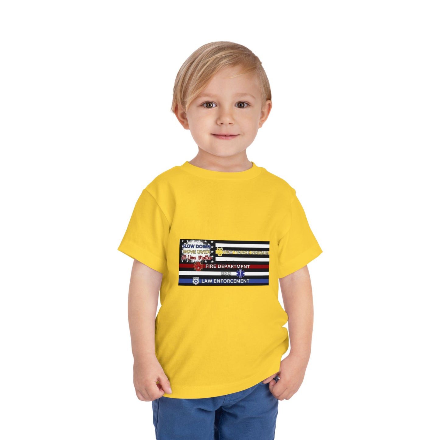Slow Down Move Over Flag Toddler Unisex Short Sleeve Crewneck Tee