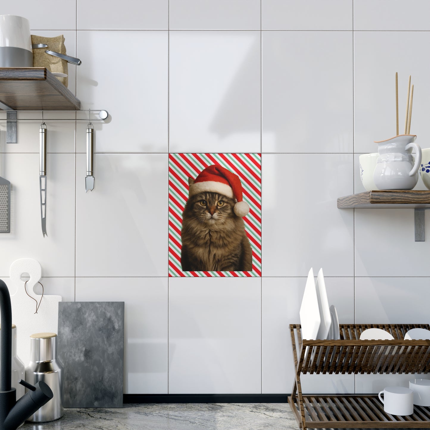 Santa Paws Cat Ceramic Photo Tile