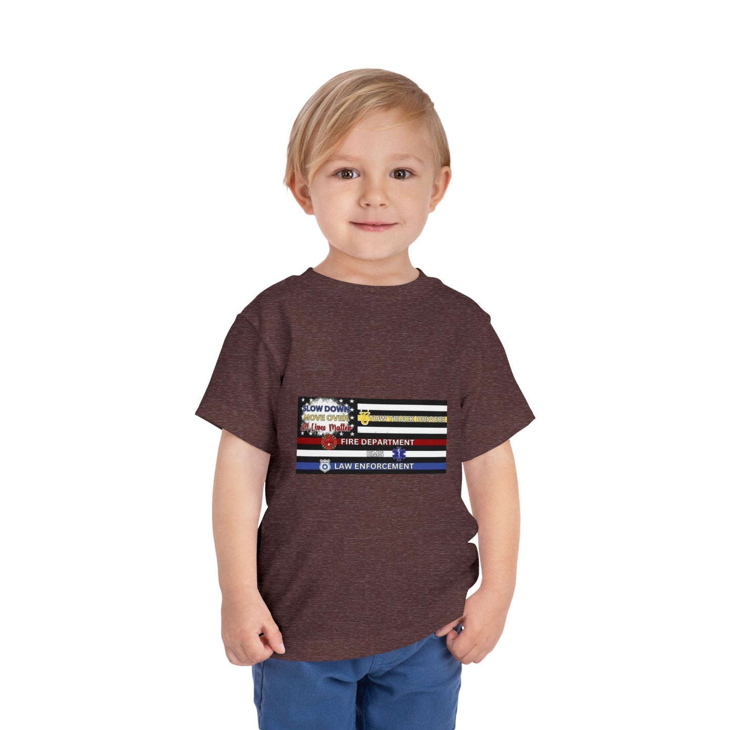 Slow Down Move Over Flag Toddler Unisex Short Sleeve Crewneck Tee