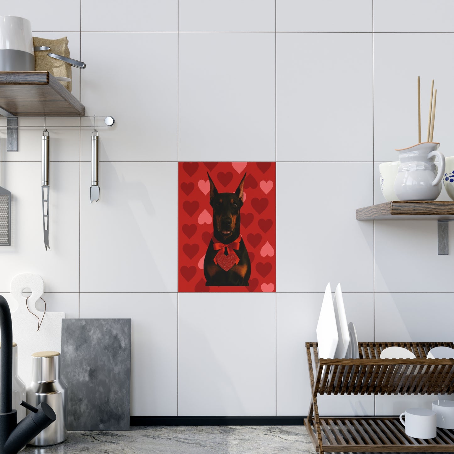 Cupid's Companion Doberman Ceramic Photo Tile