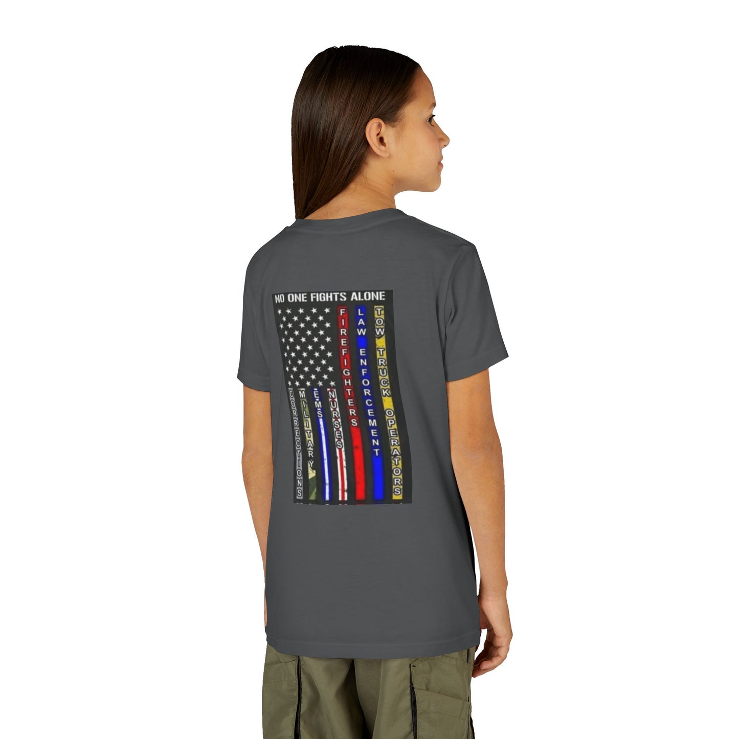 No One Fights Alone Youth Unisex Short Sleeve Crewneck Tee