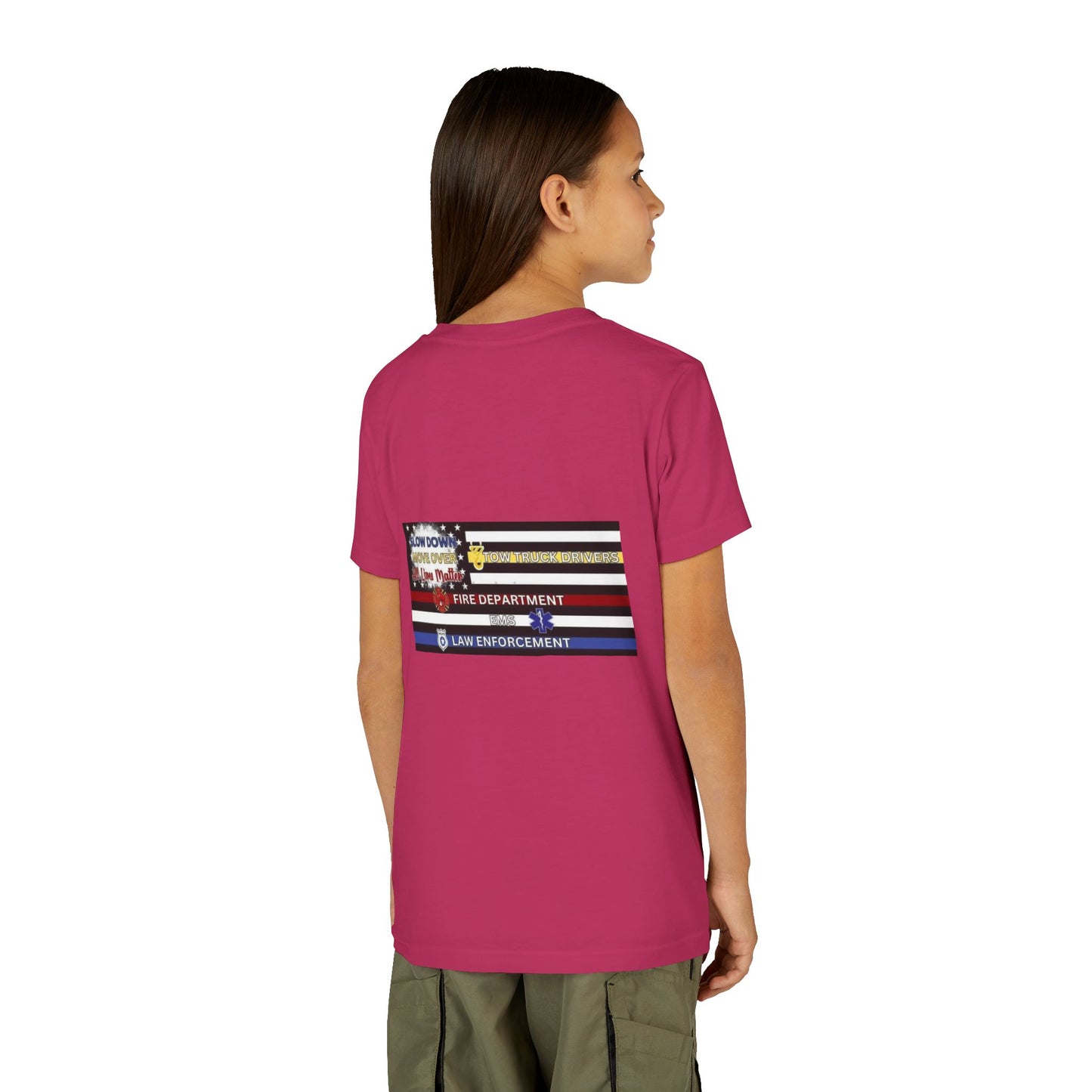 Slow Down Move Over Flag Youth Unisex Short Sleeve Crewneck Tee