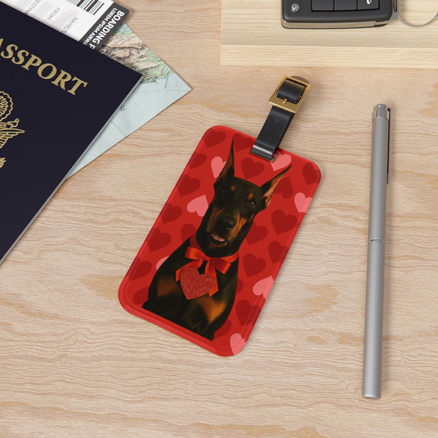 Cupid's Companion Doberman Leather Strap Luggage Tag