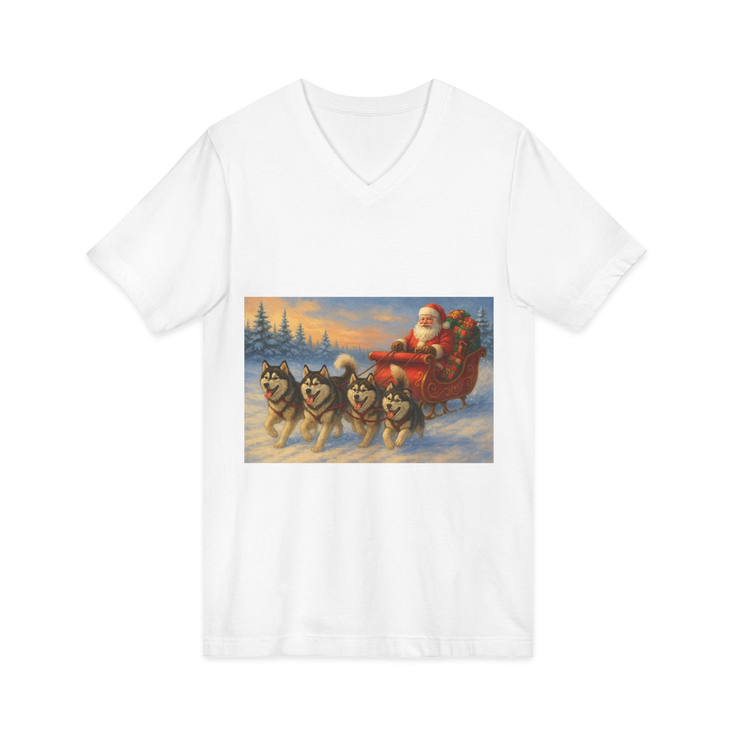 Dashing Through The Snow Unisex Short Sleeve V-Neck Tee