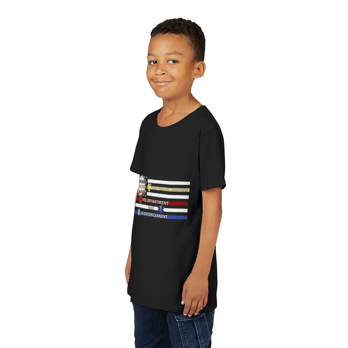 Slow Down Move Over Flag Youth Unisex Short Sleeve Crewneck Tee