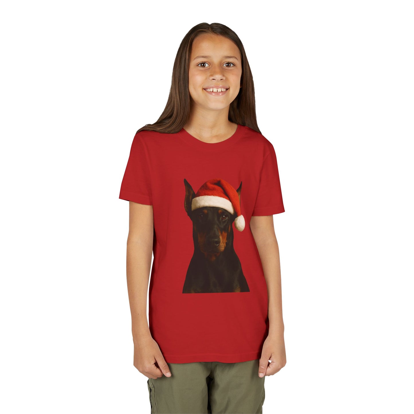 Santa Paws Doberman Youth Unisex Short Sleeve Crewneck Tee