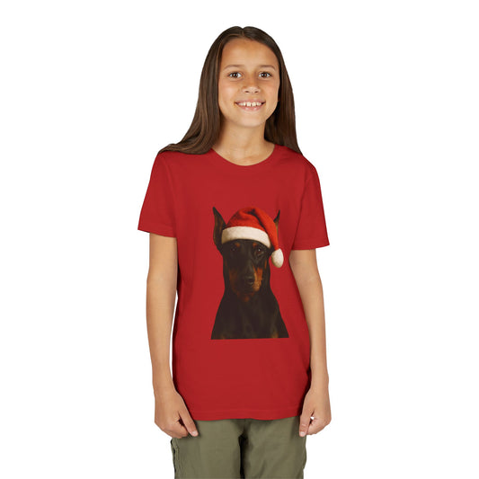 Santa Paws Doberman Youth Unisex Short Sleeve Crewneck Tee