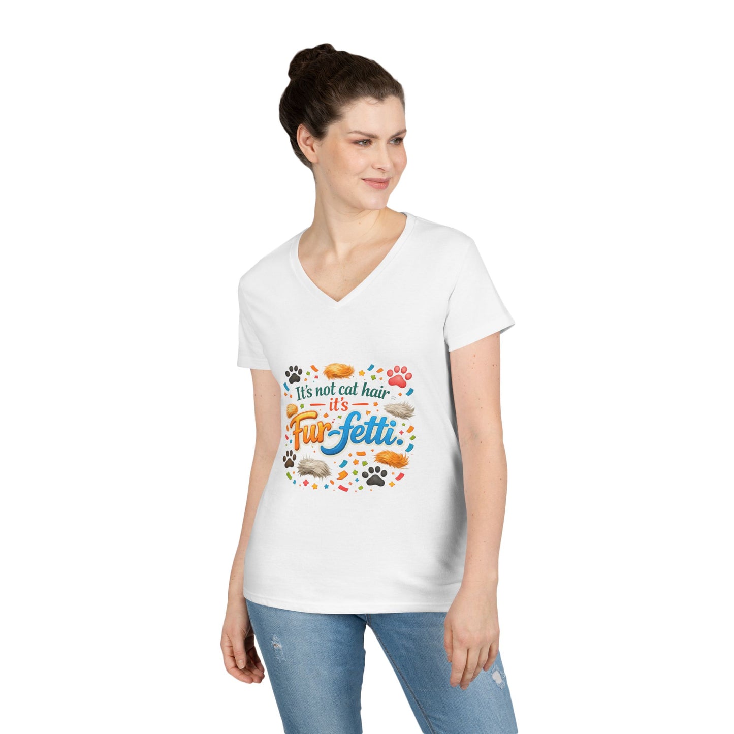 Fur-Fetti Cat Women's V-Neck T-Shirt