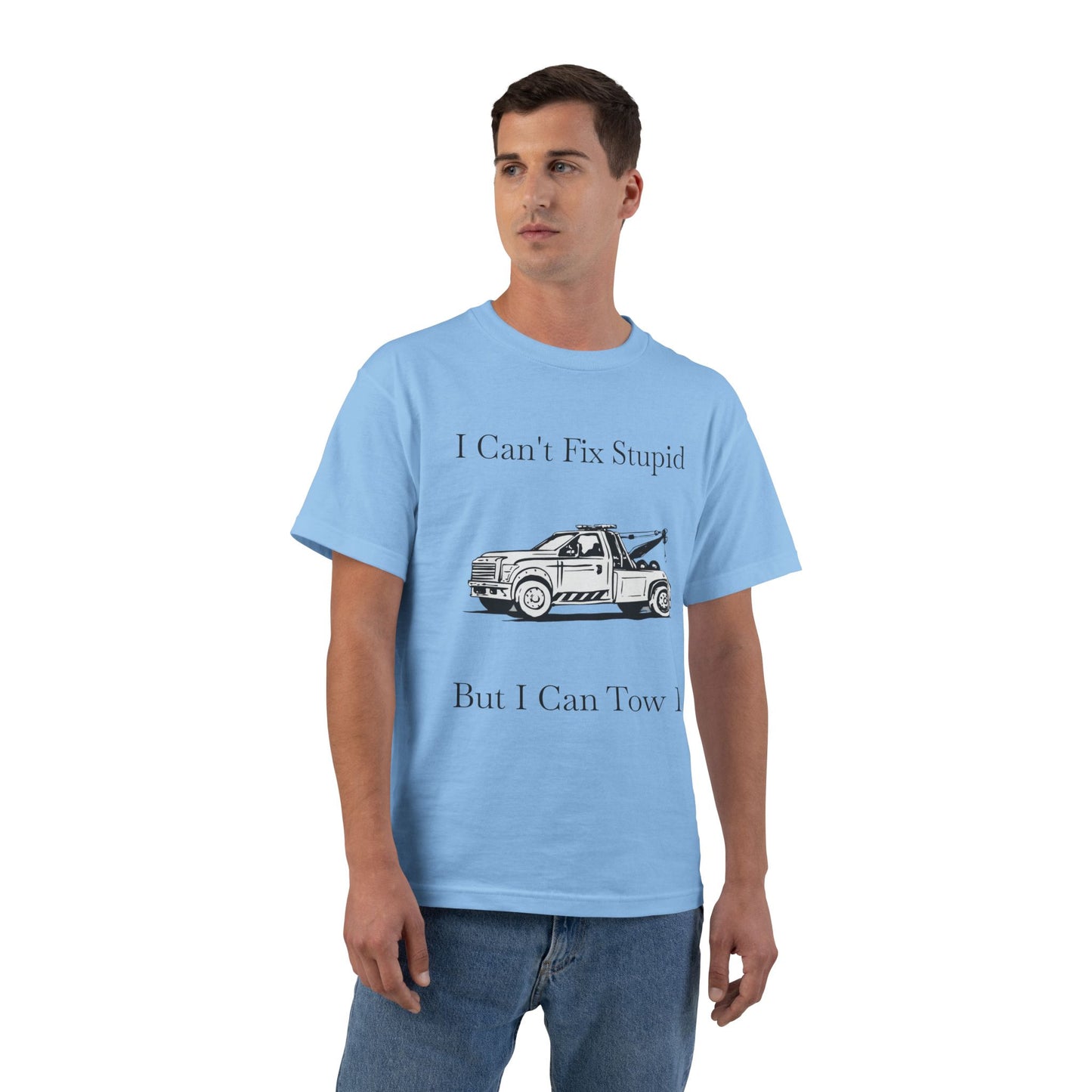 I Can't Fix Stupid Wheel Lift Tow Truck Men's Short-Sleeve Crewneck Tee