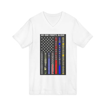 No One Fights Alone Unisex Short Sleeve V-Neck Tee