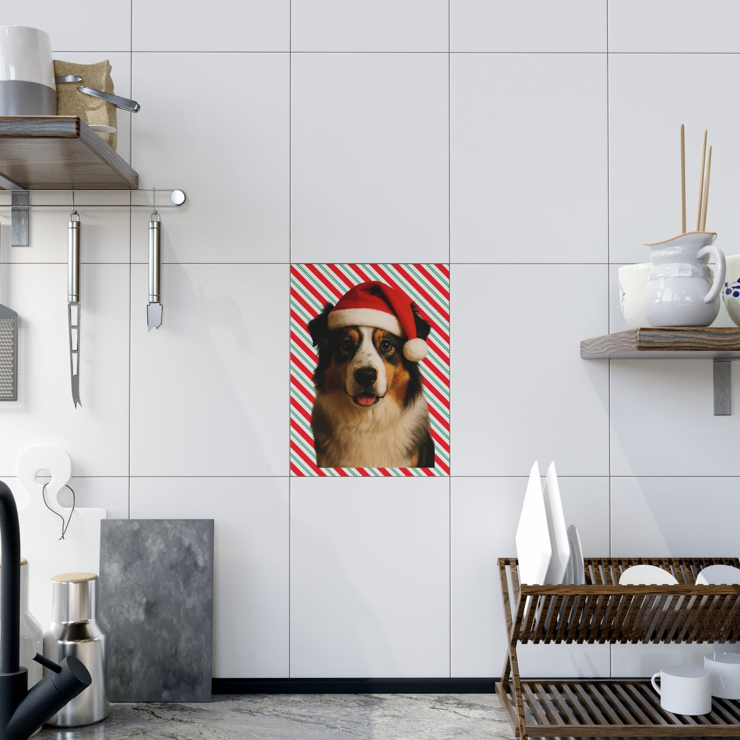 Santa Paws Aussie Ceramic Photo Tile