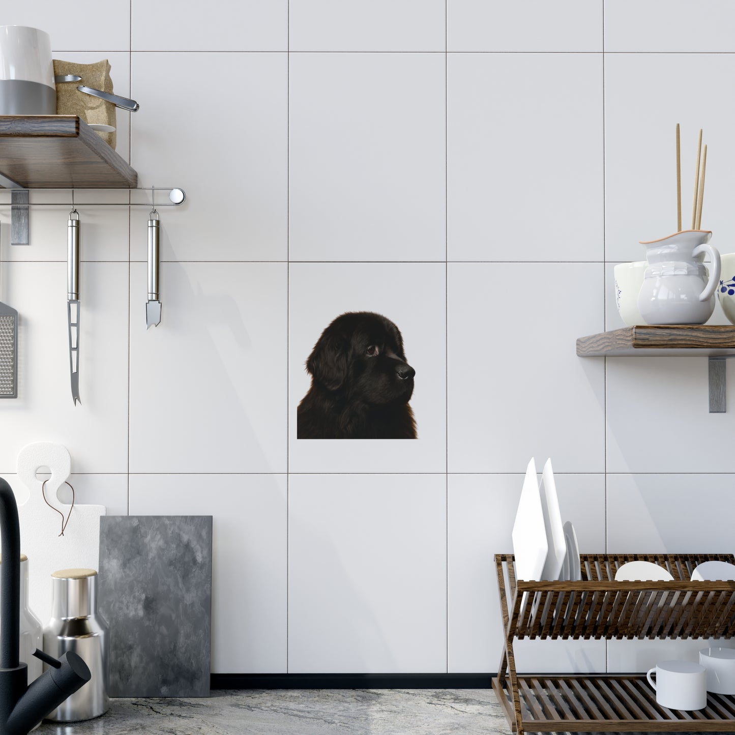 Newfie Head Ceramic Photo Tile