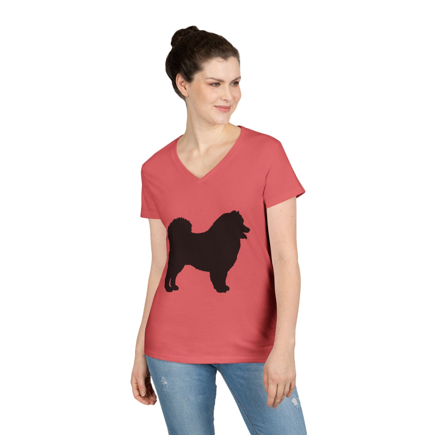 Samoyed Silhouette Women's V-Neck T-Shirt