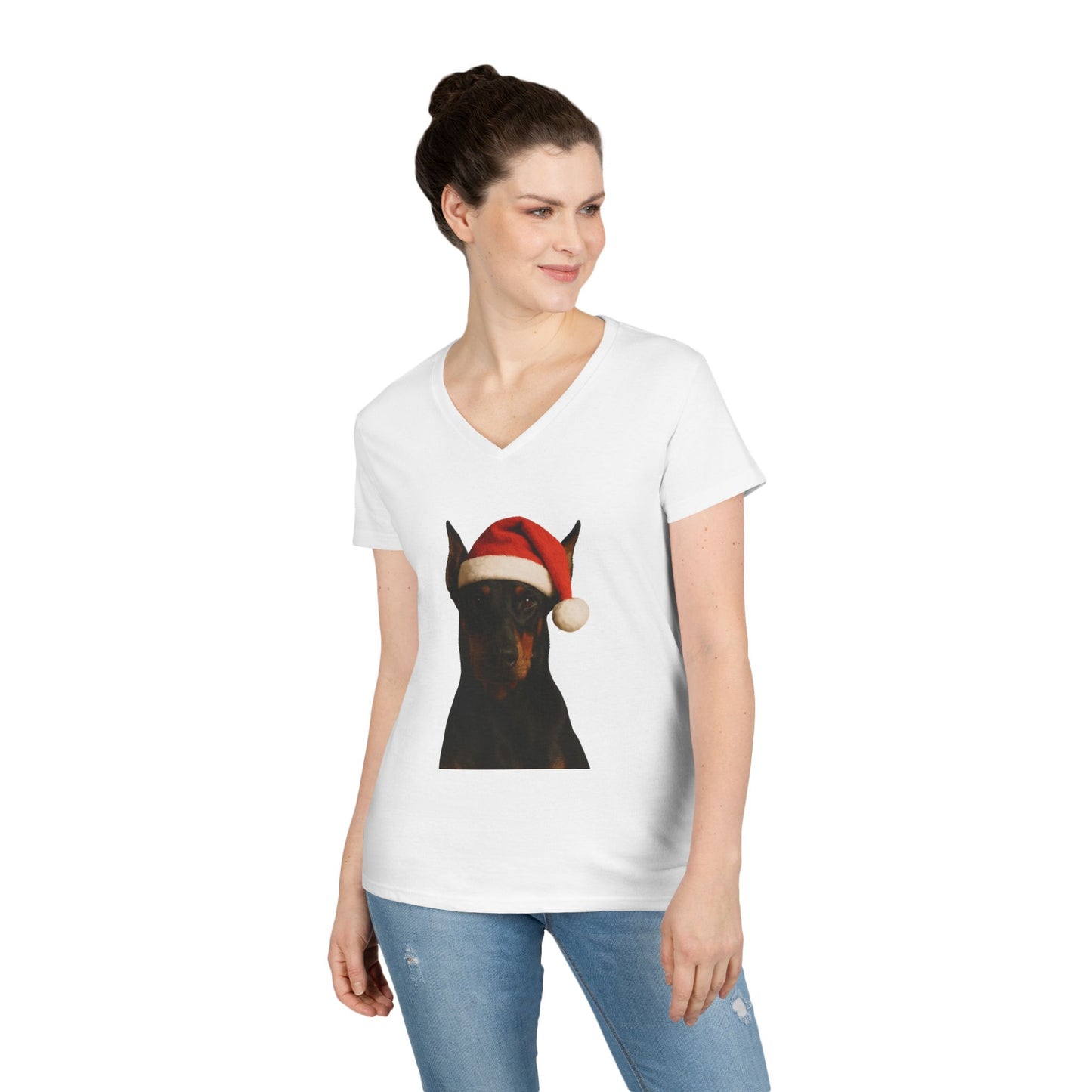 Santa Paws Doberman Women's V-Neck T-Shirt