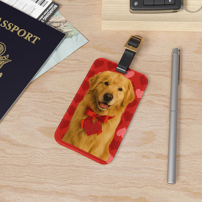 Cupid's Companion Golden  Leather Strap Luggage Tag