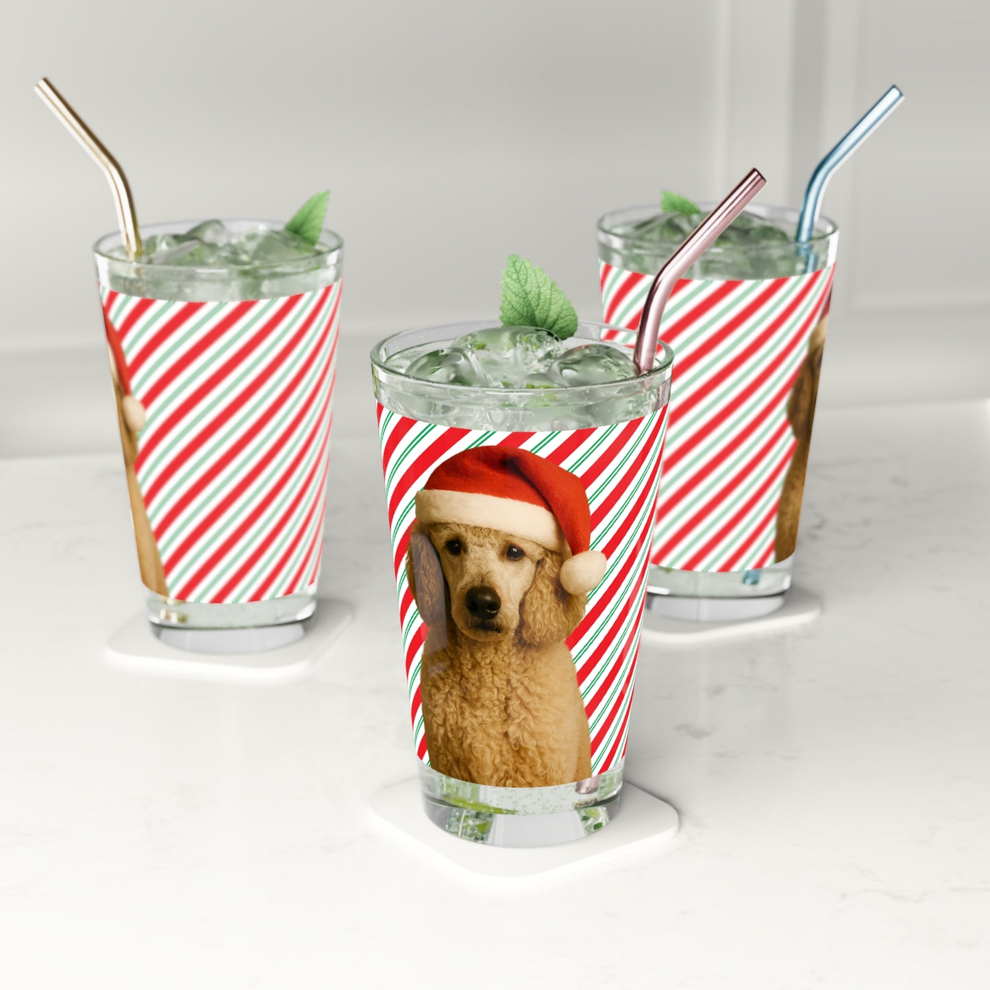 Santa Paws Poodle Drinking Glass