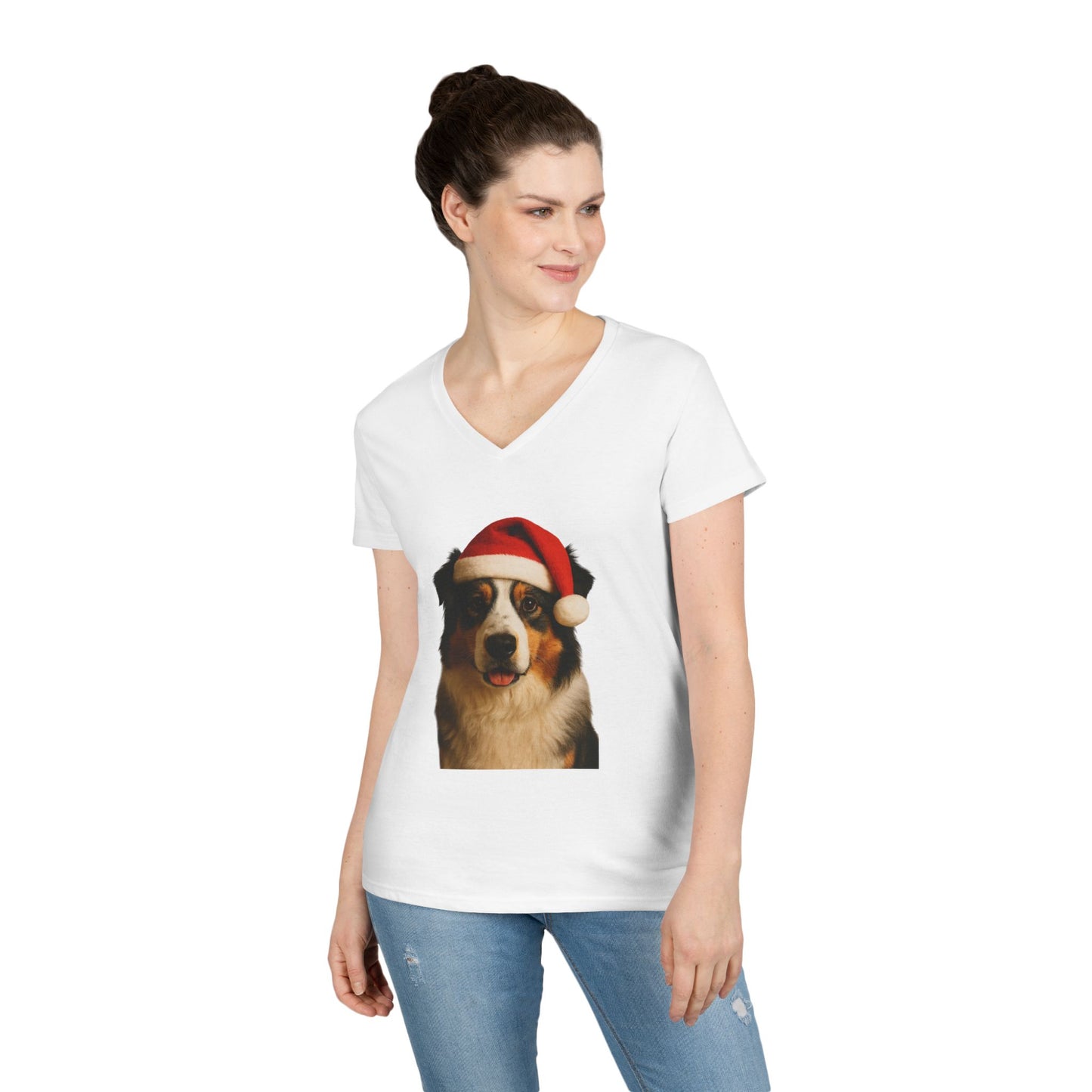 Santa Paws Aussie Women's V-Neck T-Shirt