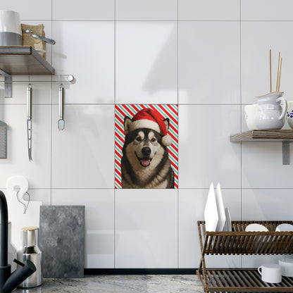 Santa Paws Malamute Ceramic Photo Tile