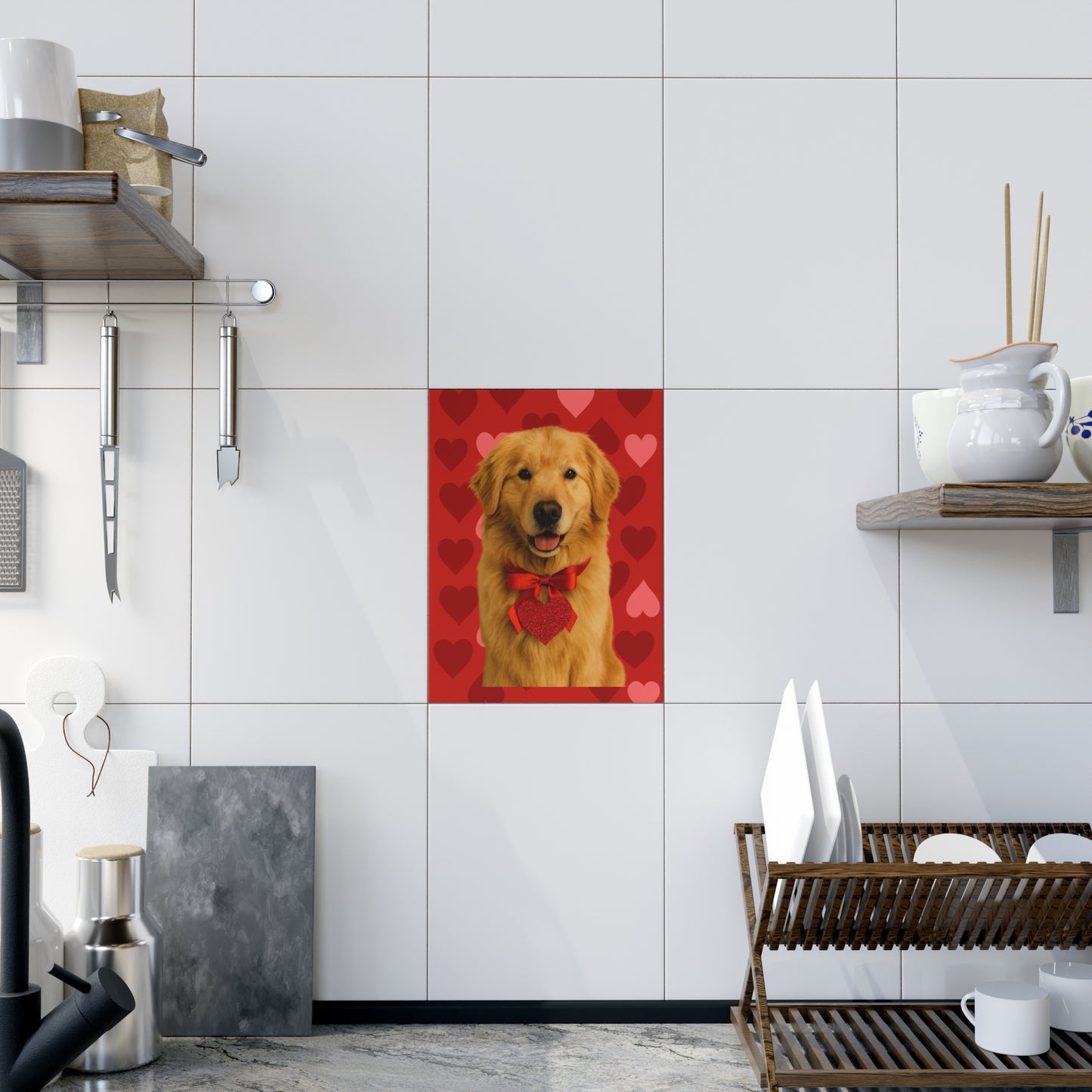 Cupid's Companion Golden Ceramic Photo Tile