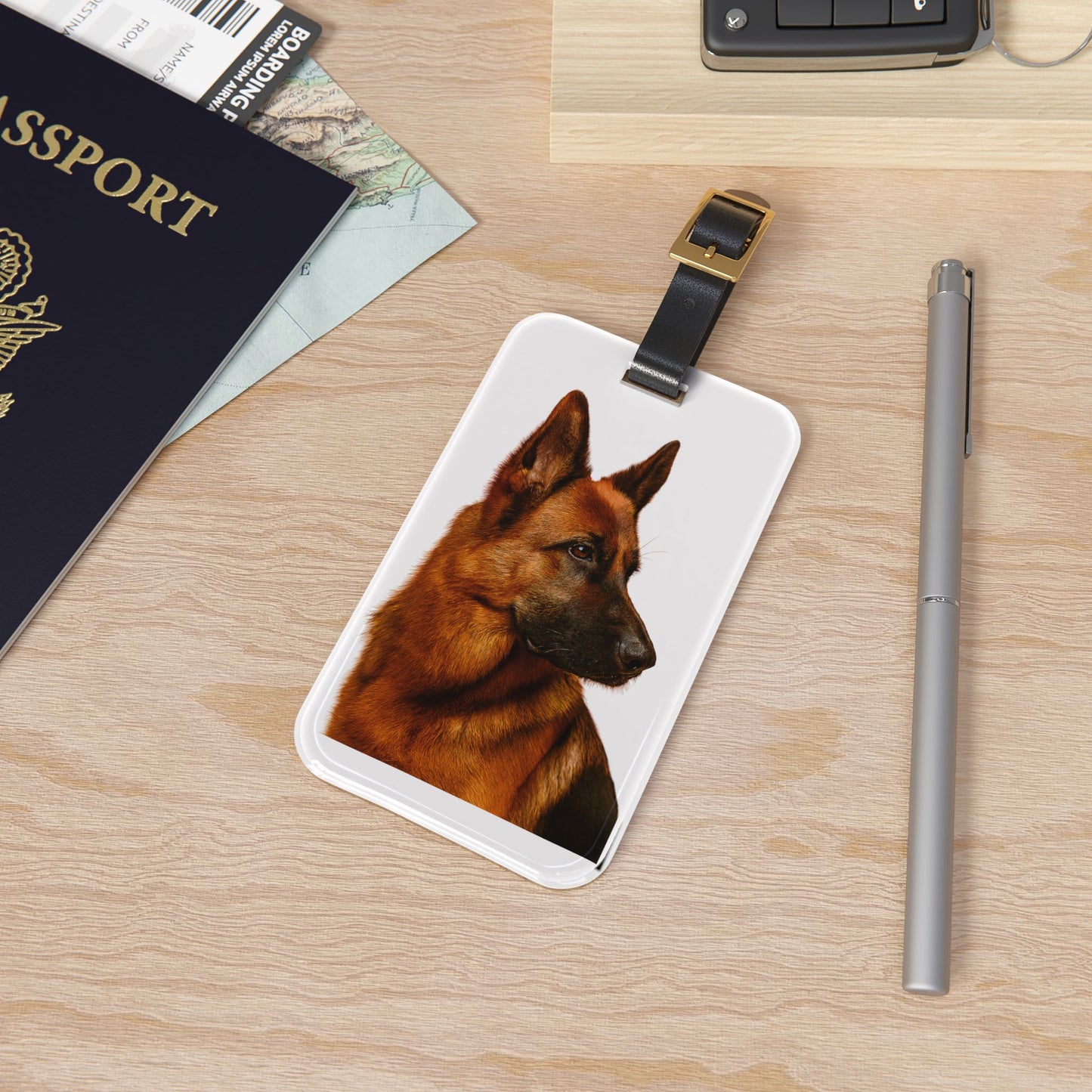 German Shepherd Head Leather Strap Luggage Tag