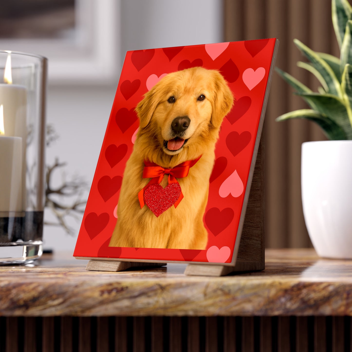 Cupid's Companion Golden Ceramic Photo Tile