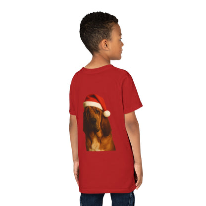 Santa Paws Bloodhound Youth Unisex Short Sleeve Crewneck Tee