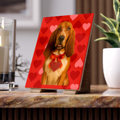 Cupid's Companion Basset Ceramic Photo Tile