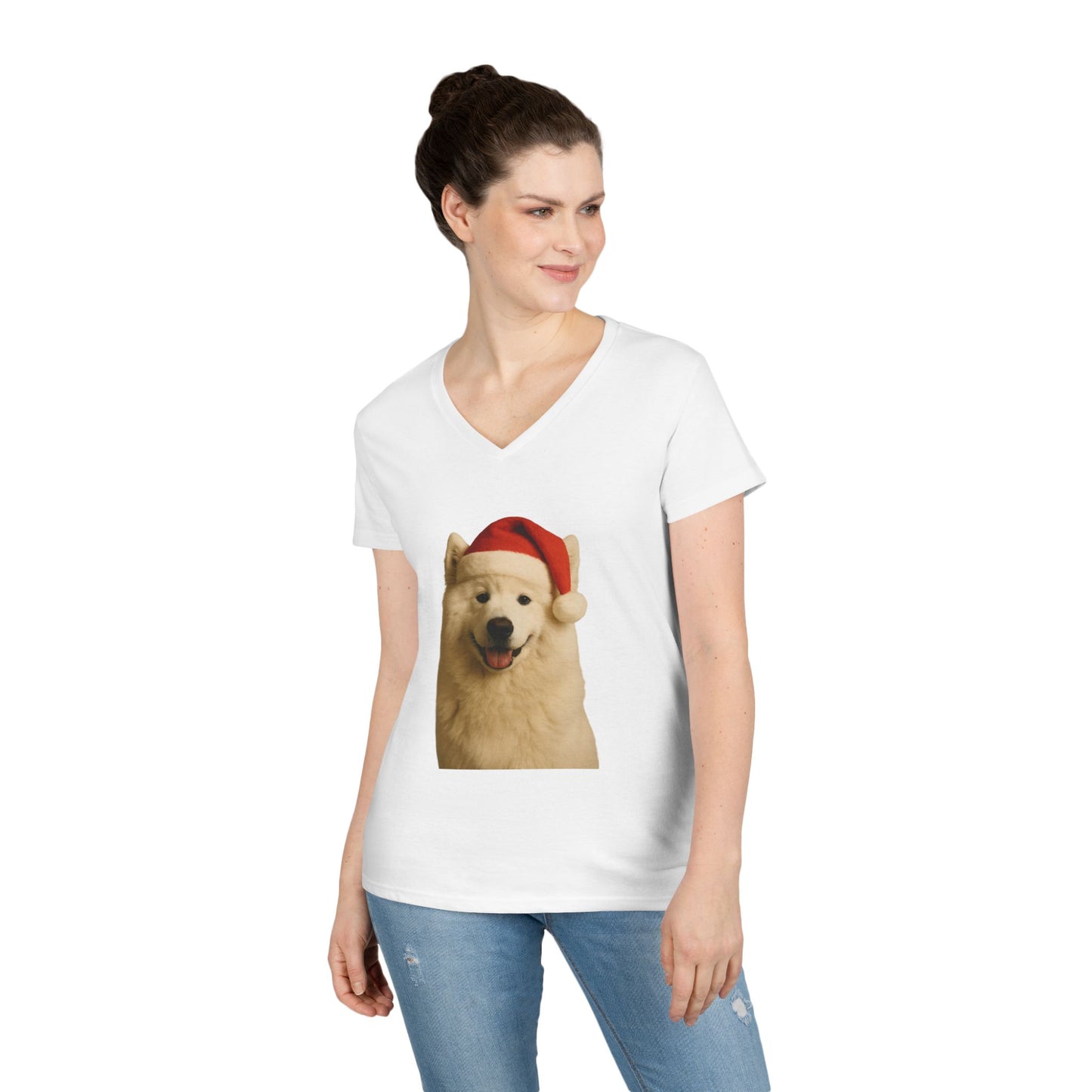 Santa Paws Samoyed Women's V-Neck T-Shirt