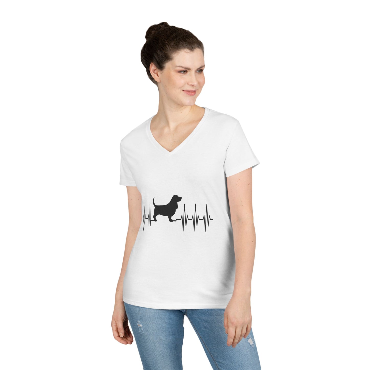 My Heart Beats For Bassets Women's V-Neck T-Shirt