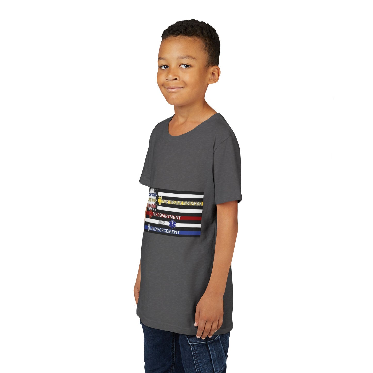 Slow Down Move Over Flag Youth Unisex Short Sleeve Crewneck Tee