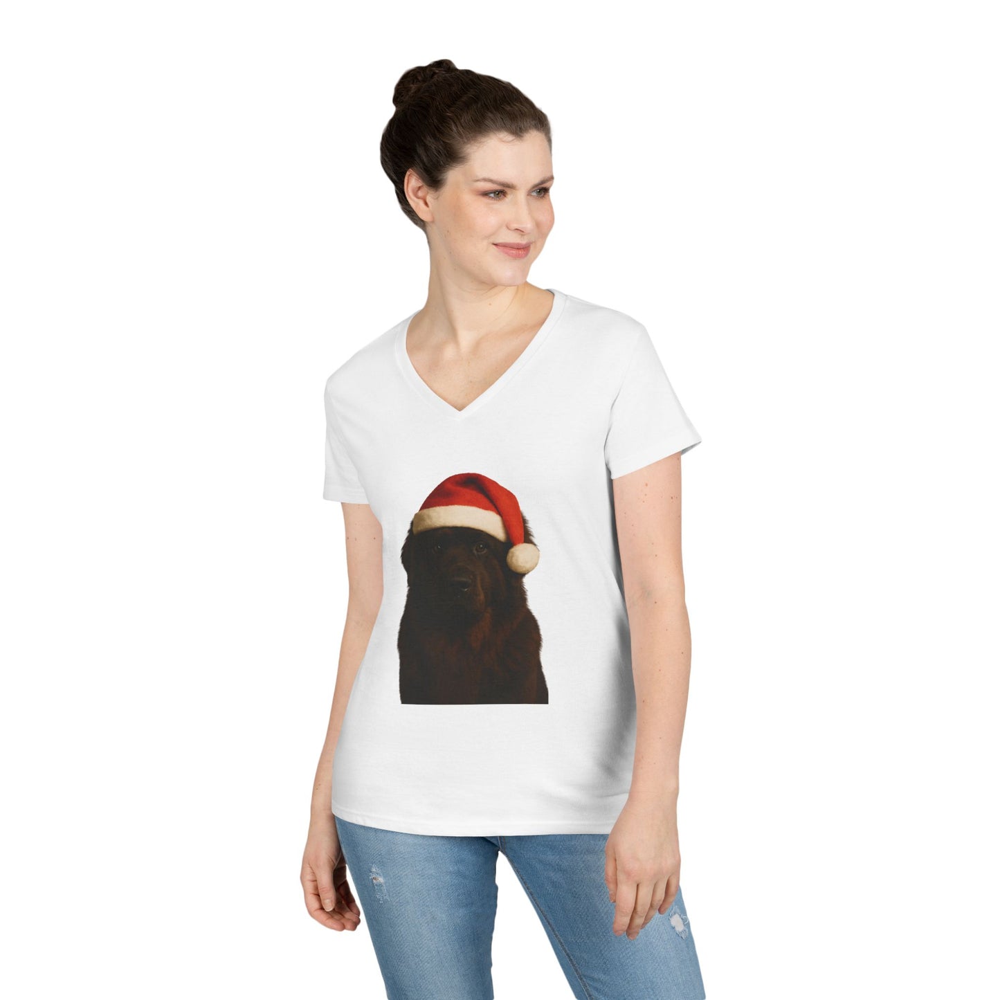 Santa Paws Newfie Women's V-Neck T-Shirt