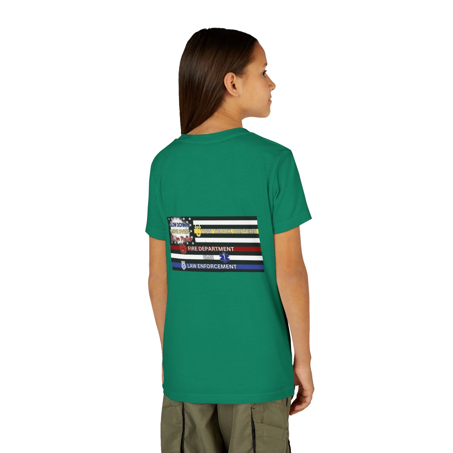 Slow Down Move Over Flag Youth Unisex Short Sleeve Crewneck Tee
