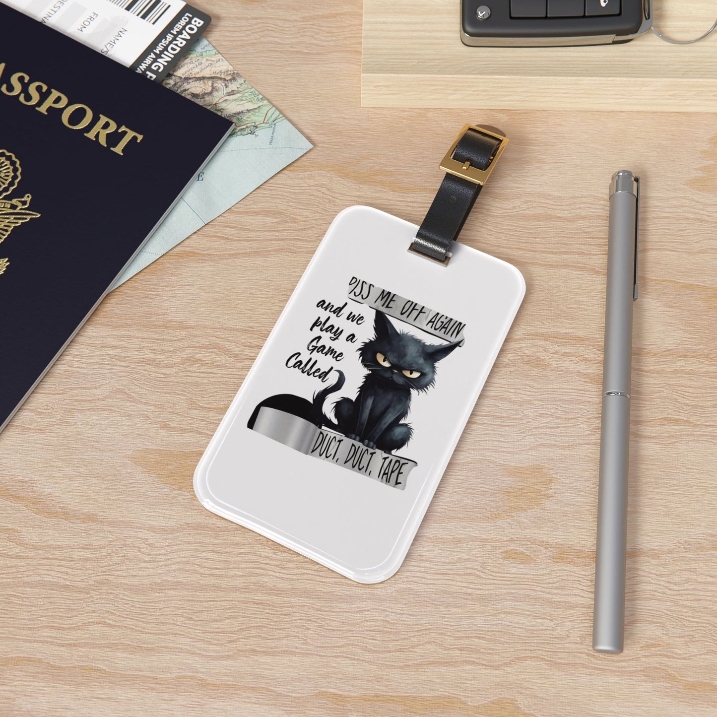 Duct, Duct, Tape Leather Strap Luggage Tag