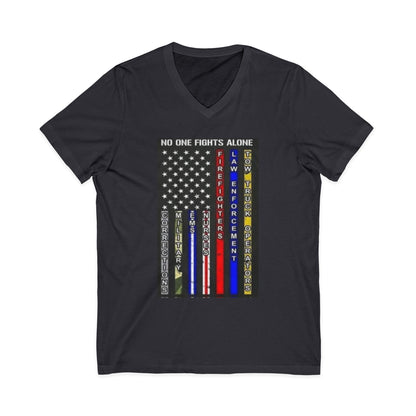 No One Fights Alone Unisex Short Sleeve V-Neck Tee